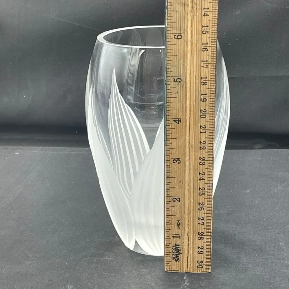 Lenox Frosted Clear Art Glass Floral Vase Etched Tulip Design